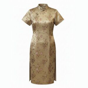 Golden Maxi Dragon Satin Qipao
